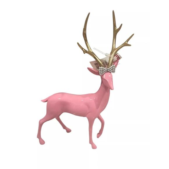 Rachel Zoe Pink Resin Christmas 14.75" Reindeer with Rhinestone Bow New - Picture 7 of 9